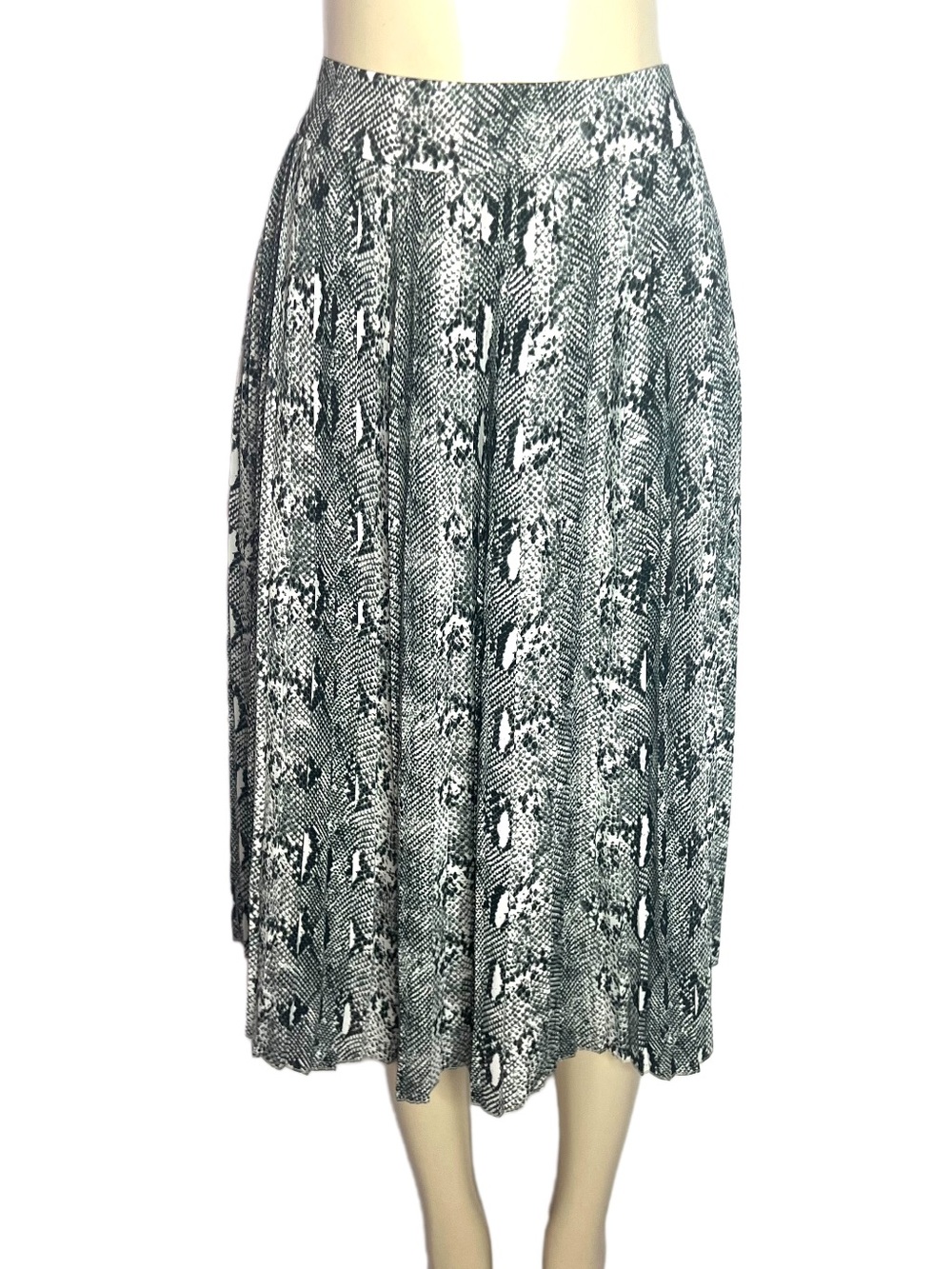 J. CREW BLACK BEIGE SNAKE PRINT PLEATED MIDI SKIRT